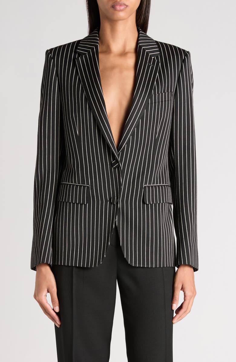 TOM FORD Pinstripe Wool Blend Barathea Jacket, Main, color, Black/ Ecru