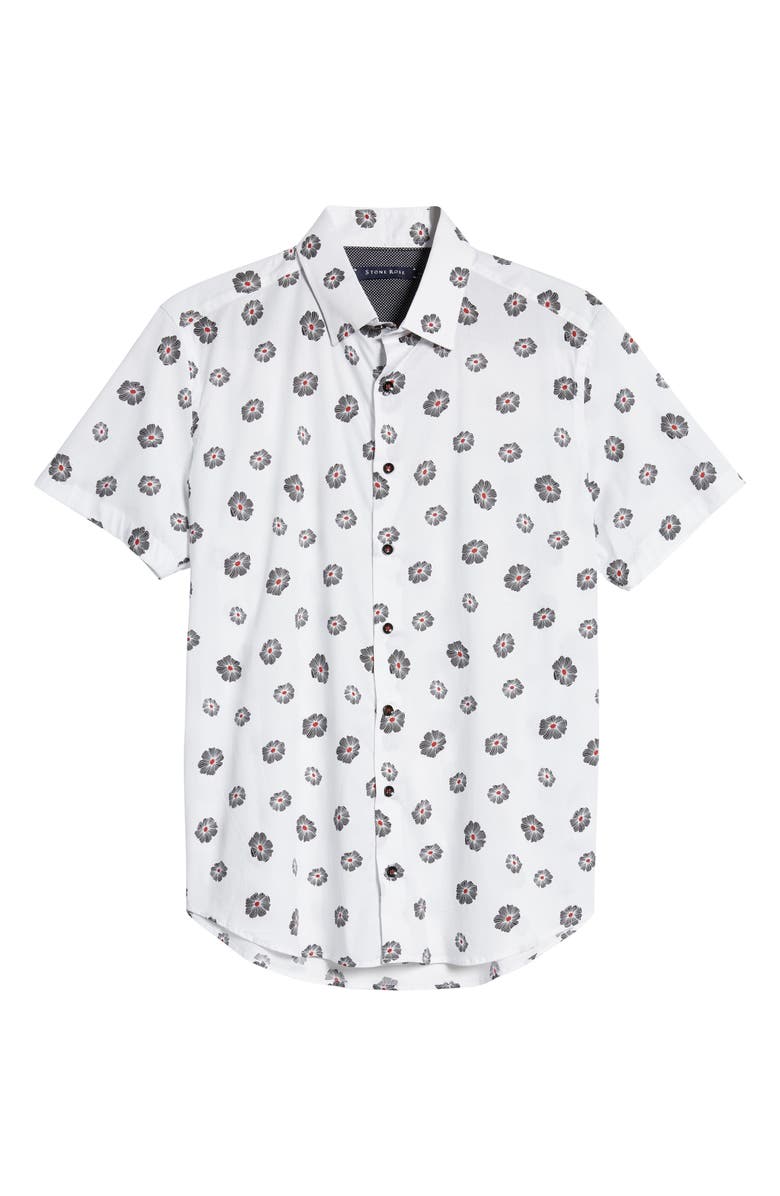 Stone Rose Floral Short Sleeve Stretch Button-Up Shirt, Alternate, color, 