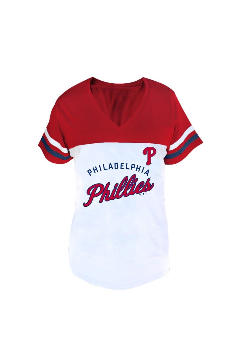 FANATICS Women's Profile White/Red Philadelphia Phillies Plus Size Two-Stripe V-Neck T-Shirt, Main, color, White