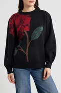 FARM Rio Rosalia Floral Jacquard Crewneck Sweater