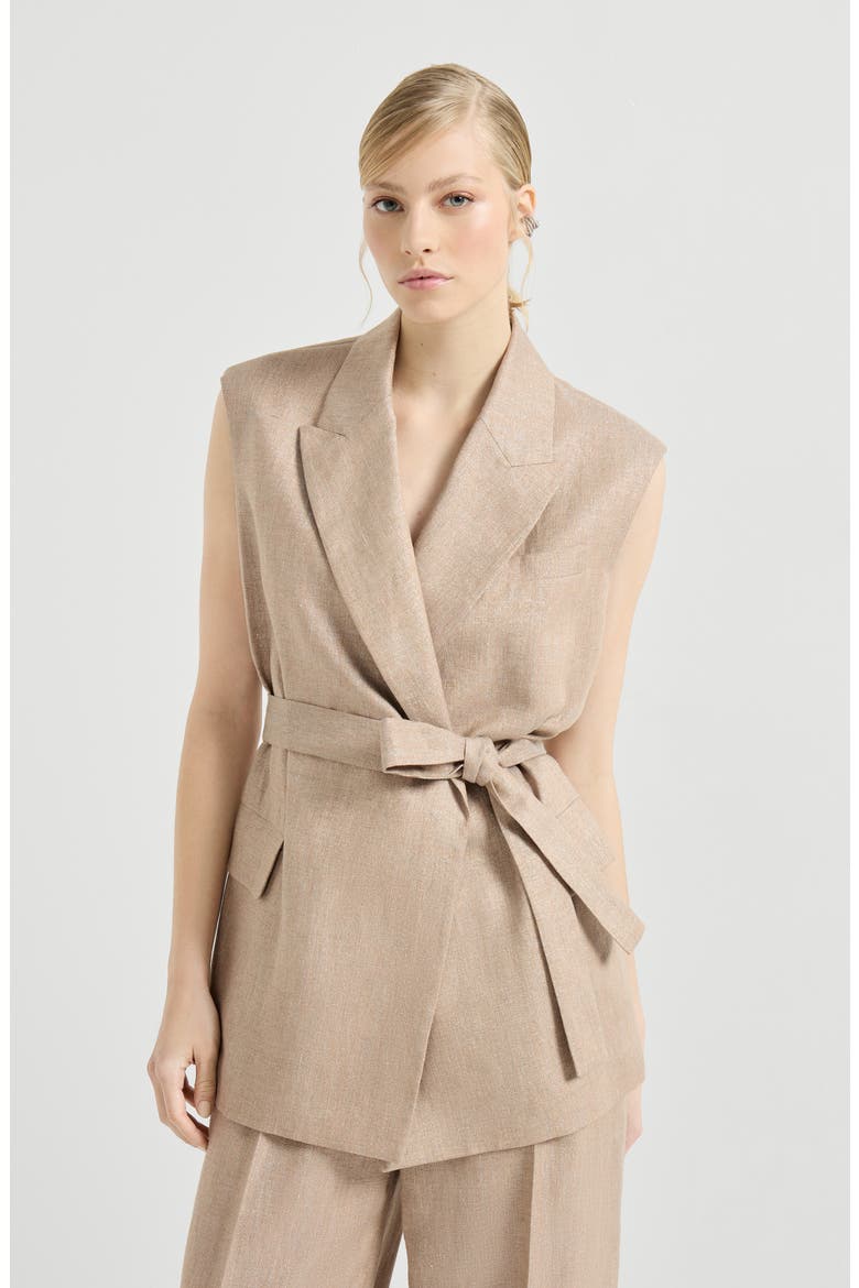 Twill vest with monili, Main, color, Antique Pink