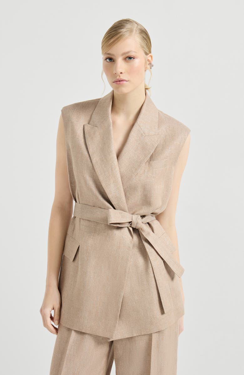 Brunello Cucinelli Twill vest with monili, Main, color, Antique Pink