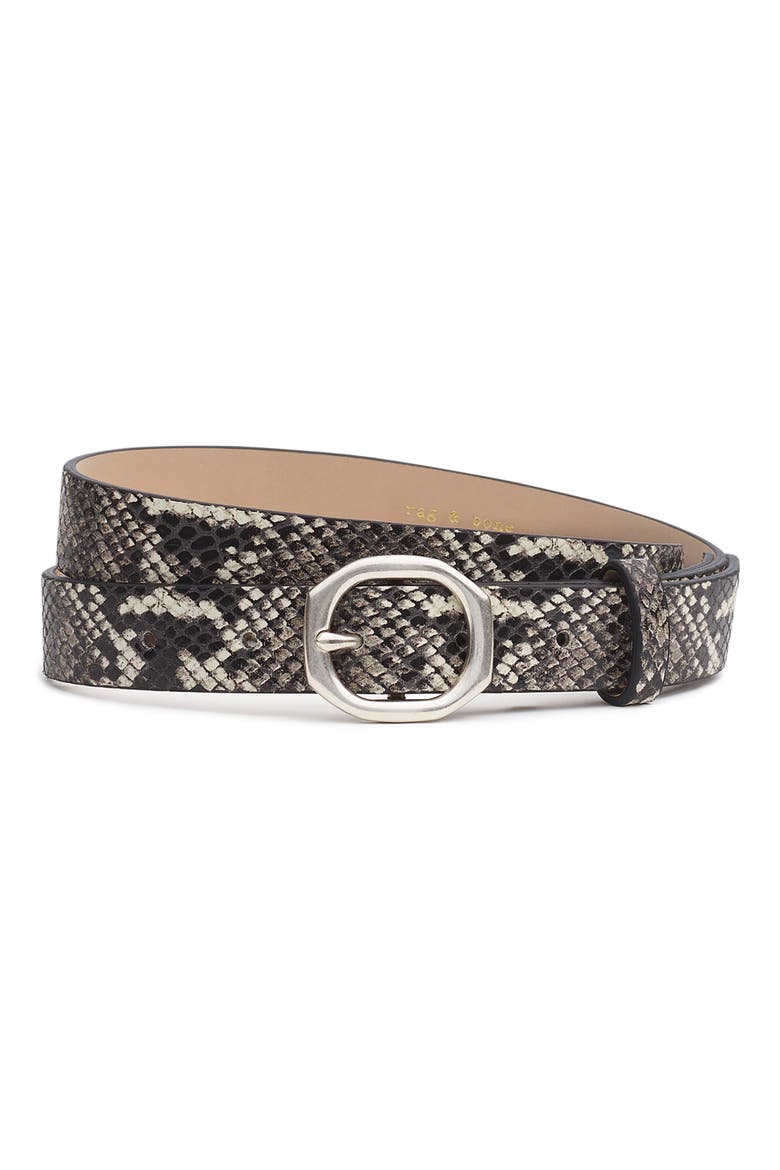 Small Audrey Snake Embossed Leather Belt, Main, color, BLACK/ WHITE SNAKE
