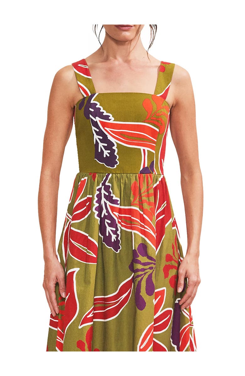 Ro&Zo Leaf Printed Cotton Dress, Alternate, color, Green
