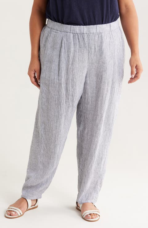 Stripe Organic Linen Lantern Pants (Plus)