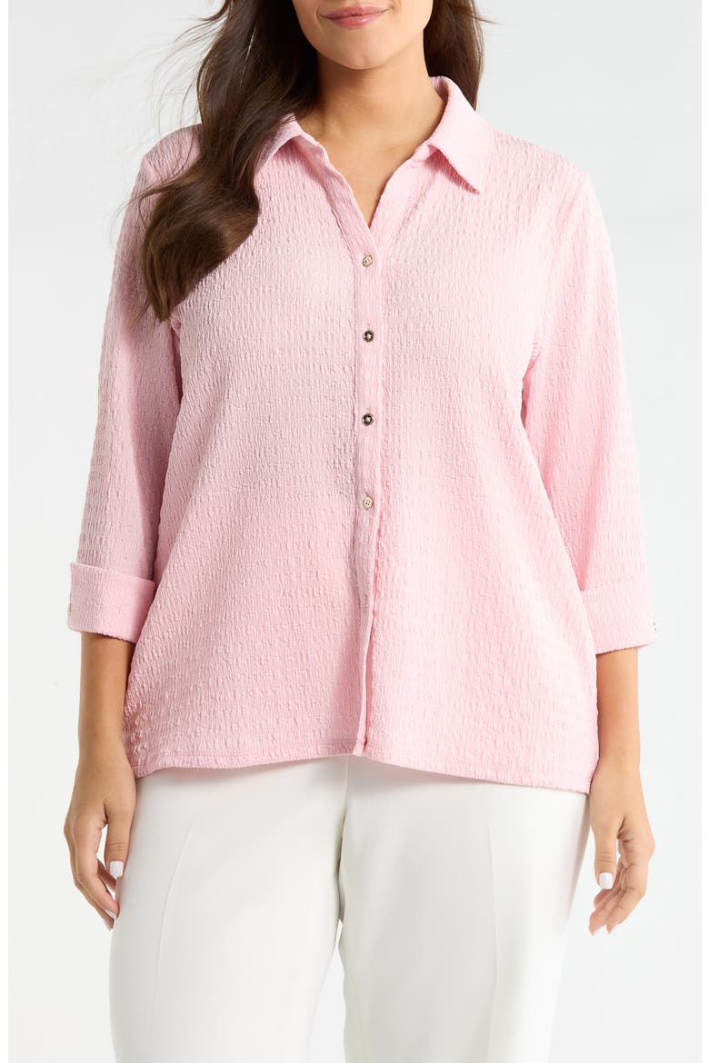 Ridge Knit Button-Up Shirt, Main, color, TUTU PINK