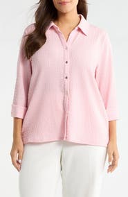 KASPER Ridge Knit Button-Up Shirt
