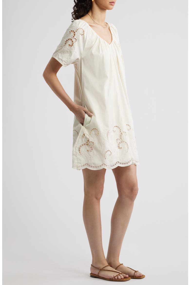 Schiffly Cutwork Embroidery Minidress, Alternate, color, IVORY TOFU