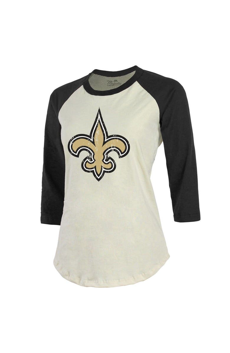 Majestic Threads Women's Majestic Threads Tyrann Mathieu Cream/Black New Orleans Saints Name & Number Raglan 3/4 Sleeve T-Shirt, Alternate, color, Cream