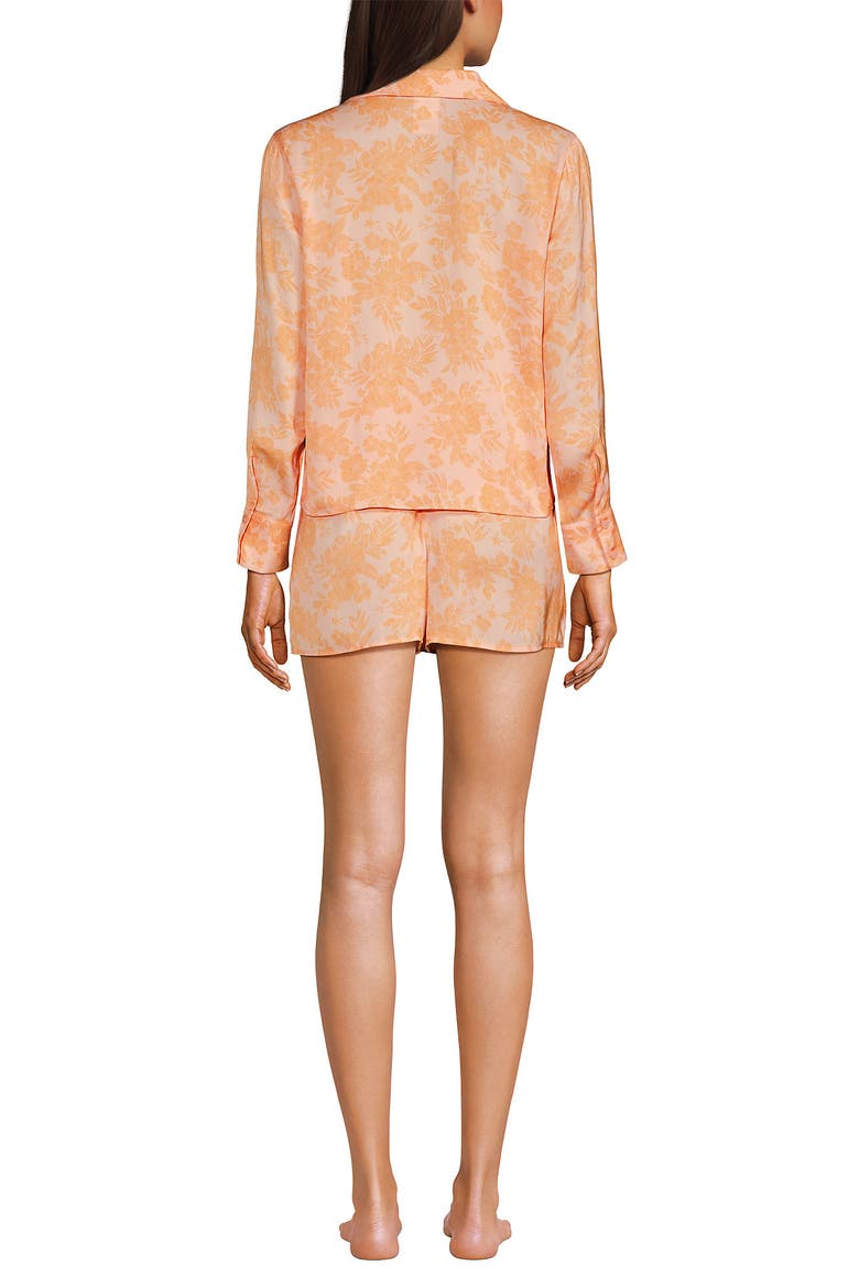 Plus Size Matte Satin 2 Piece Pajama Set - Long Sleeve Top and Shorts, Alternate, color, Orange Mist Romantic Floral