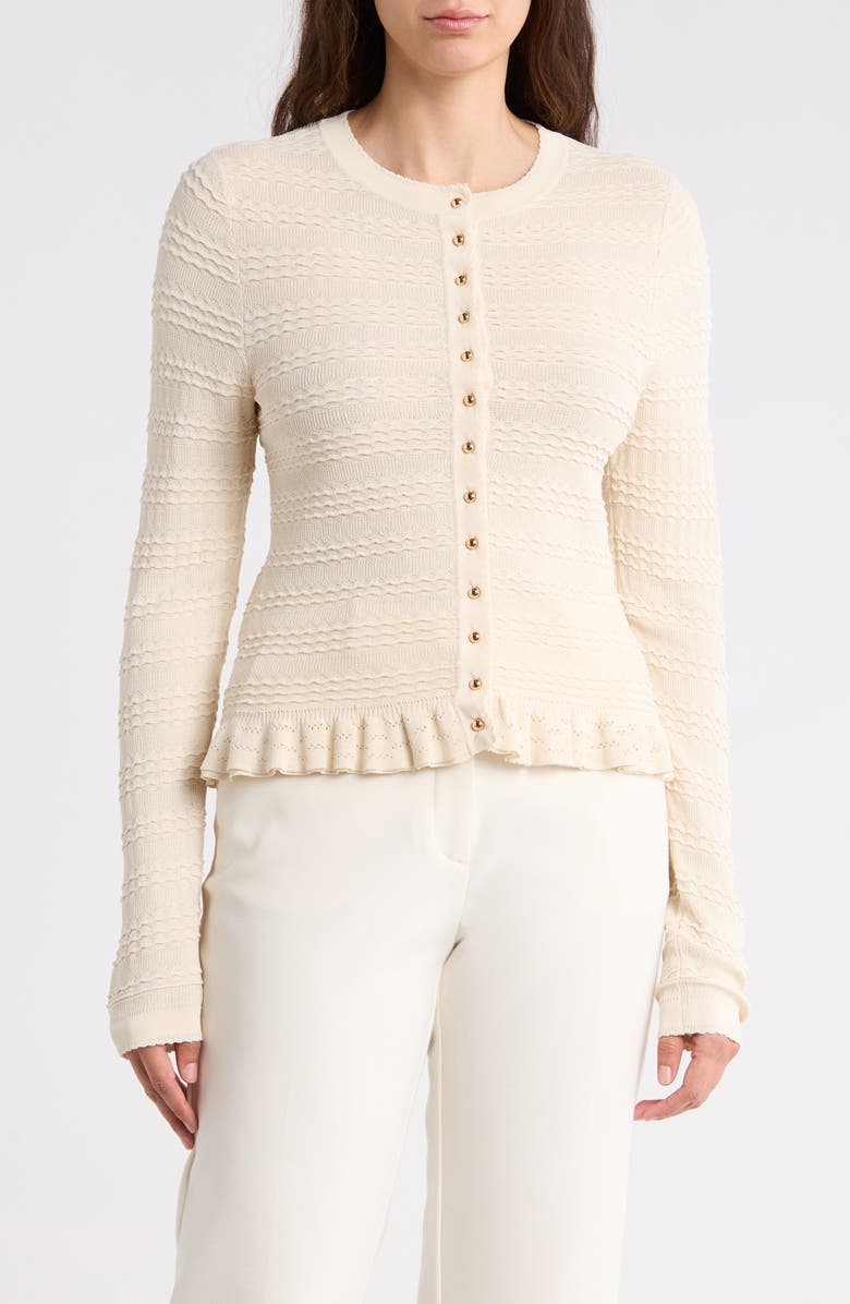 Adrianna Papell Crewneck Button-Up Cardigan, Main, color, Cream