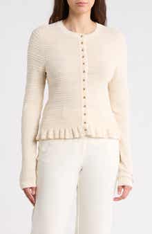 Adrianna Papell Crewneck Button-Up Cardigan