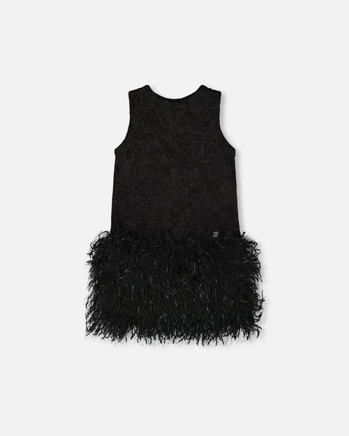 Deux Par Deux Sleeveless Bi-material Lurex Dress With Feathers In Black