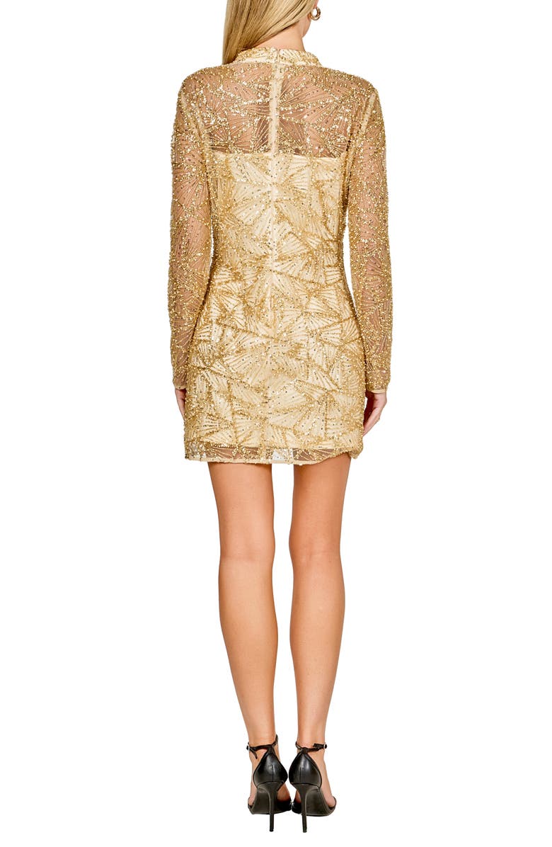 Endless Rose Sequin Beaded Mesh Long Sleeve Minidress, Alternate, color, Gold