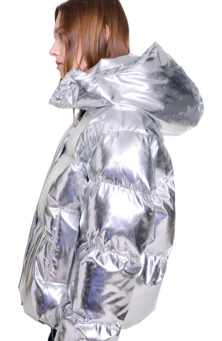 maje Silver hooded jacket, Alternate, color, 