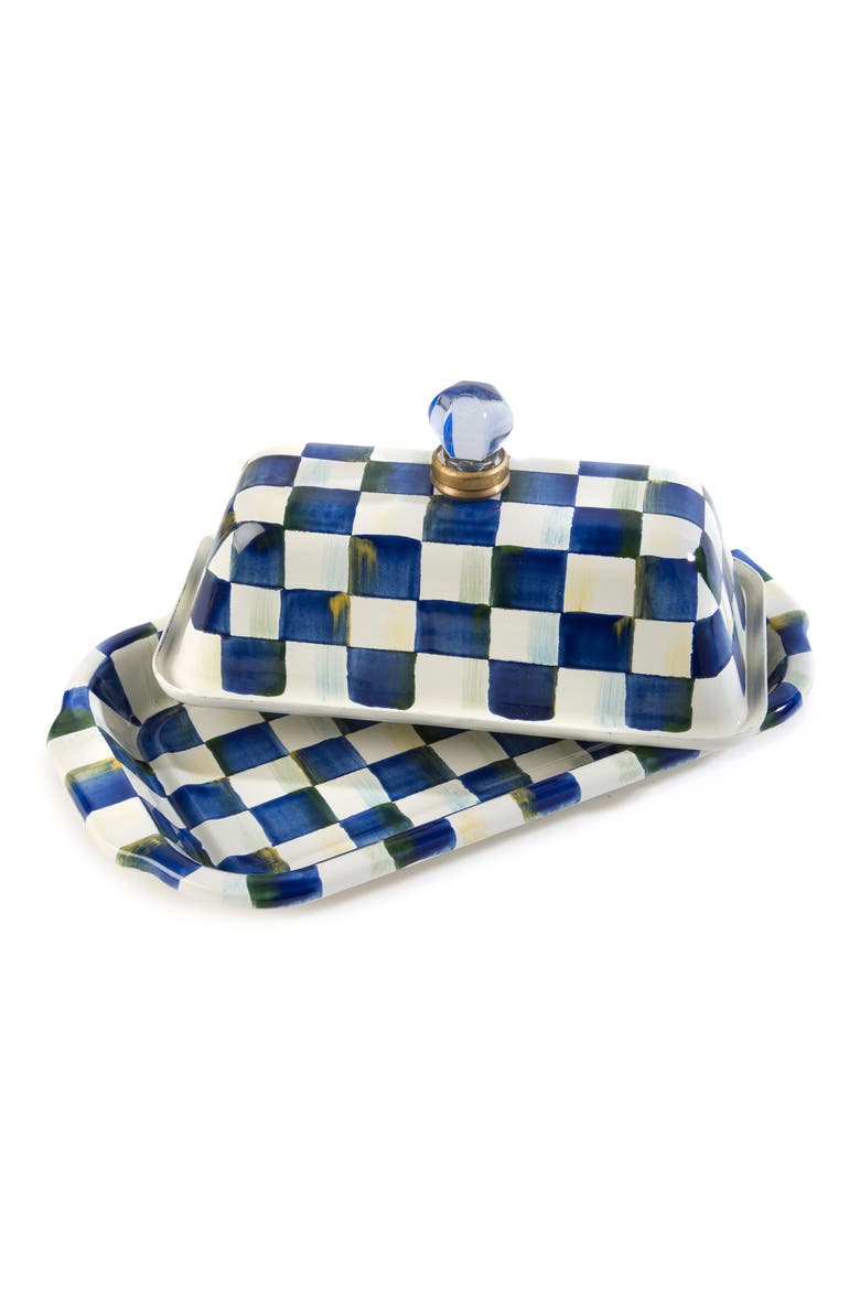 Royal Check Enameled Steel Butter Box, Alternate, color, BLUE/ WHITE