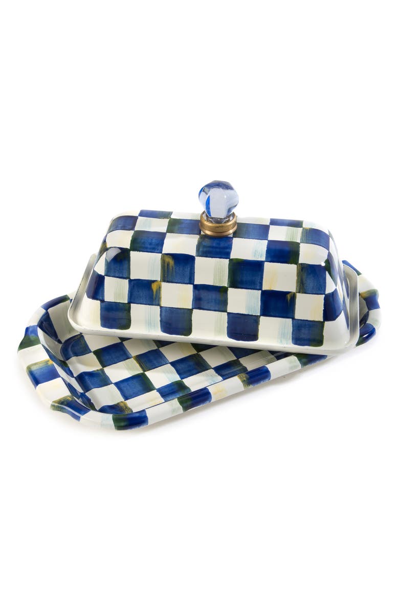 MACKENZIE CHILDS Royal Check Enameled Steel Butter Box, Alternate, color, Blue/ White
