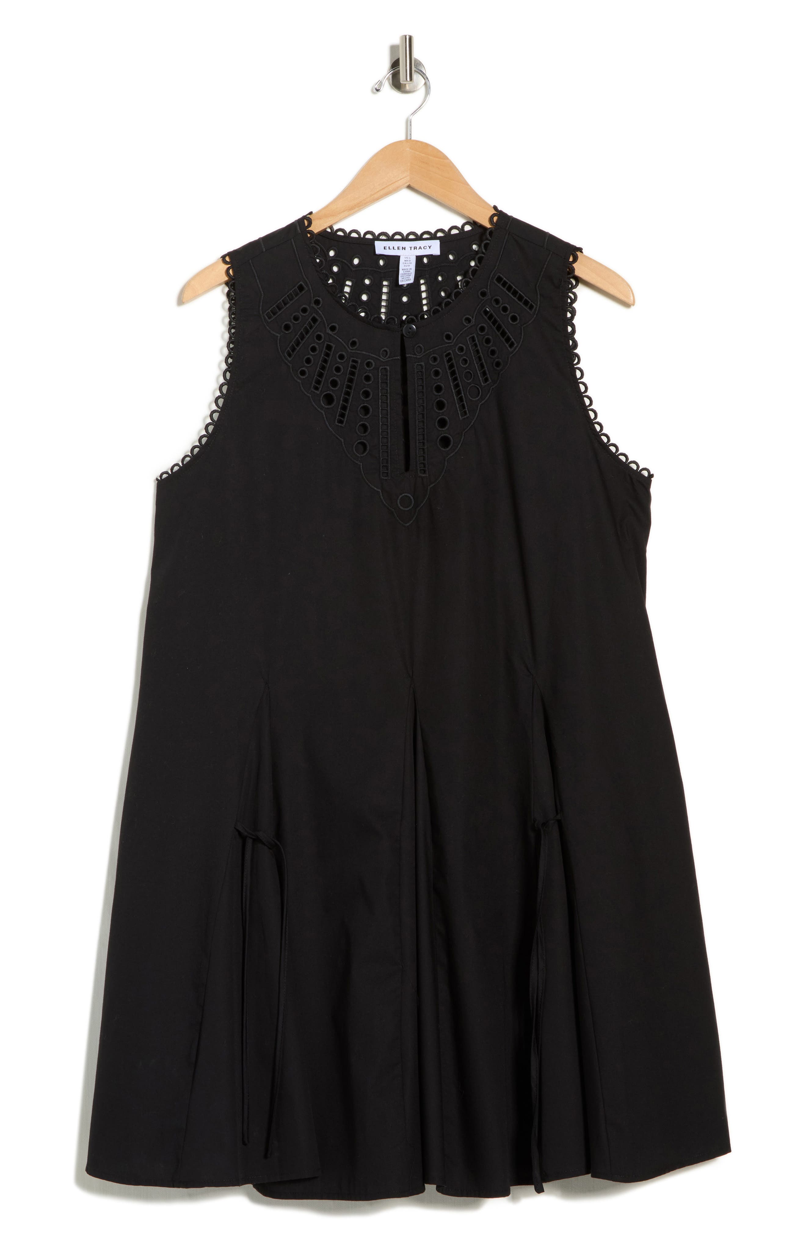 Ellen Tracy Embroidered Cotton Poplin Dress