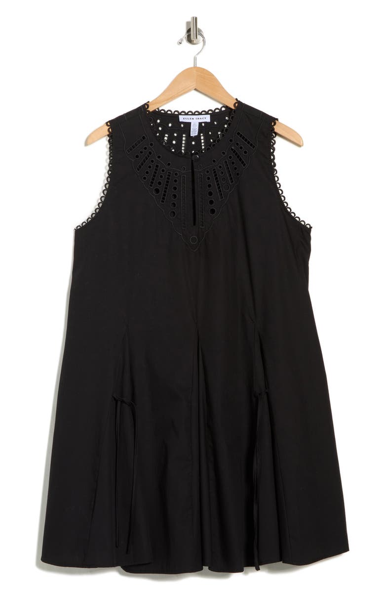 Ellen Tracy Embroidered Cotton Poplin Dress, Main, color, Black