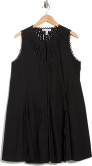Ellen Tracy Embroidered Cotton Poplin Dress