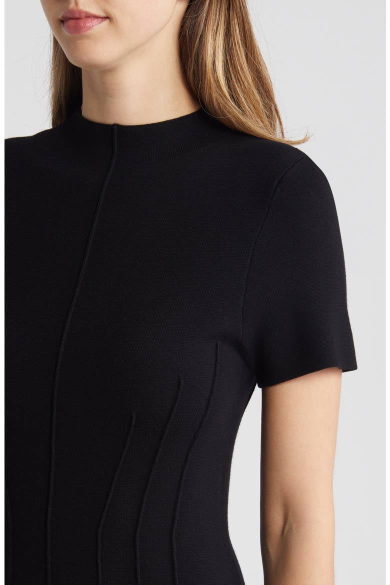 Pintuck Fitted Sheath Dress, Alternate, color, BLACK