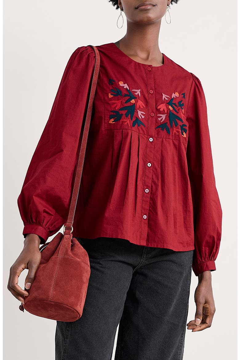 Thornapple Embroidered Balloon Sleeve Organic Cotton Top, Main, color, JAM