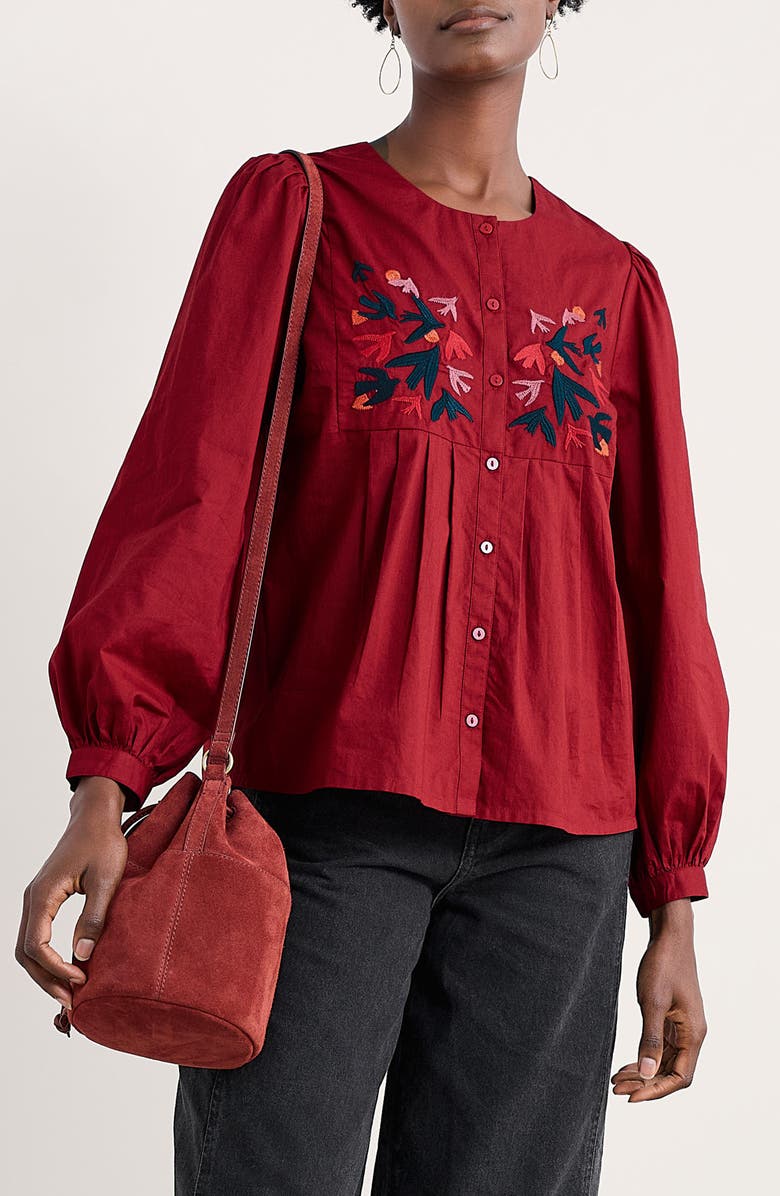 Seasalt Cornwall Thornapple Embroidered Balloon Sleeve Organic Cotton Top, Main, color, Jam