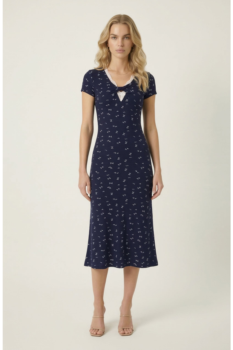 Floral Twist Front Midi Dress, Main, color, Navy Blue