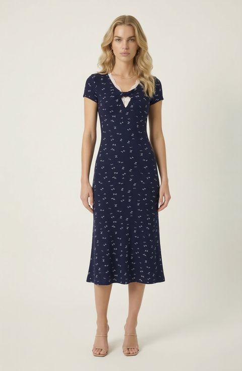 Floral Twist Front Midi Dress