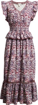 Treasure & Bond Floral Flutter Sleeve Peplum Dress