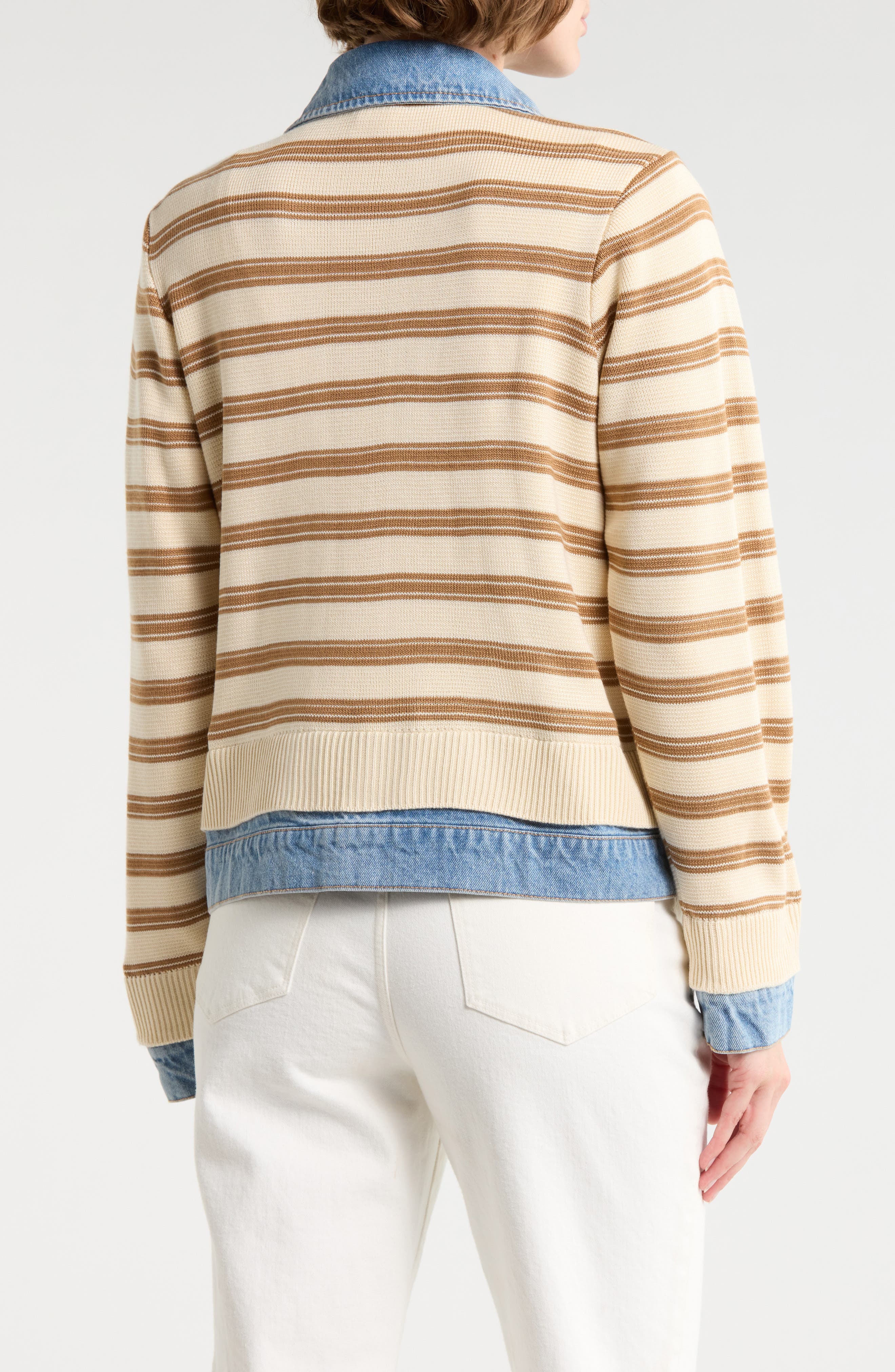 Stripe Mixed Media Jacket - image 4