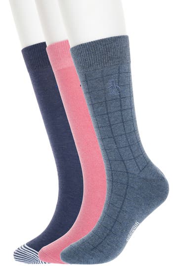 Original Penguin Heathered 3-pack Assorted Crew Socks In Denim