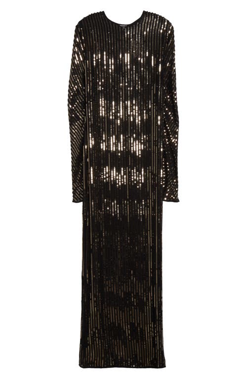 Shop Johanna Ortiz Actitud Nautica Sequin Long Sleeve Tunic Dress In Black/dark Gold