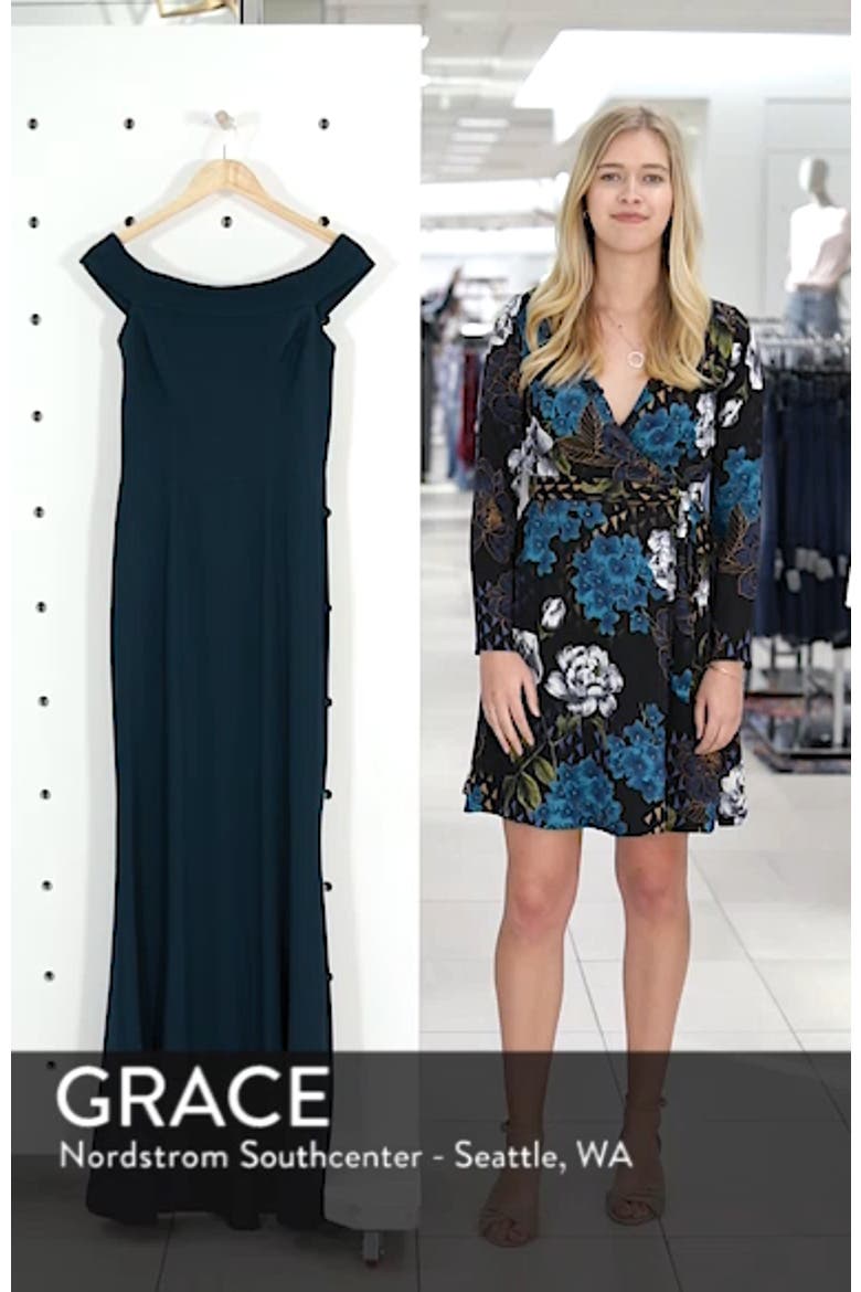 Jackie Off the Shoulder Crepe Trumpet Gown video