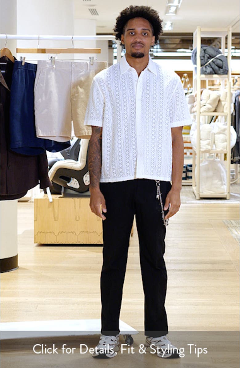 Boxy Lace Short Sleeve Button-Up Shirt, sales video thumbnail