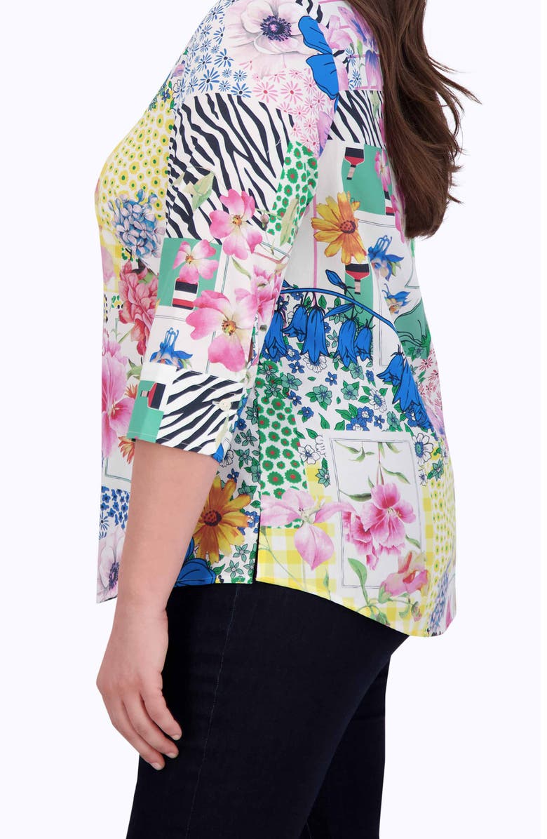 Foxcroft Mary Patchwork Floral Print Cotton Button-Up Shirt, Alternate, color, 