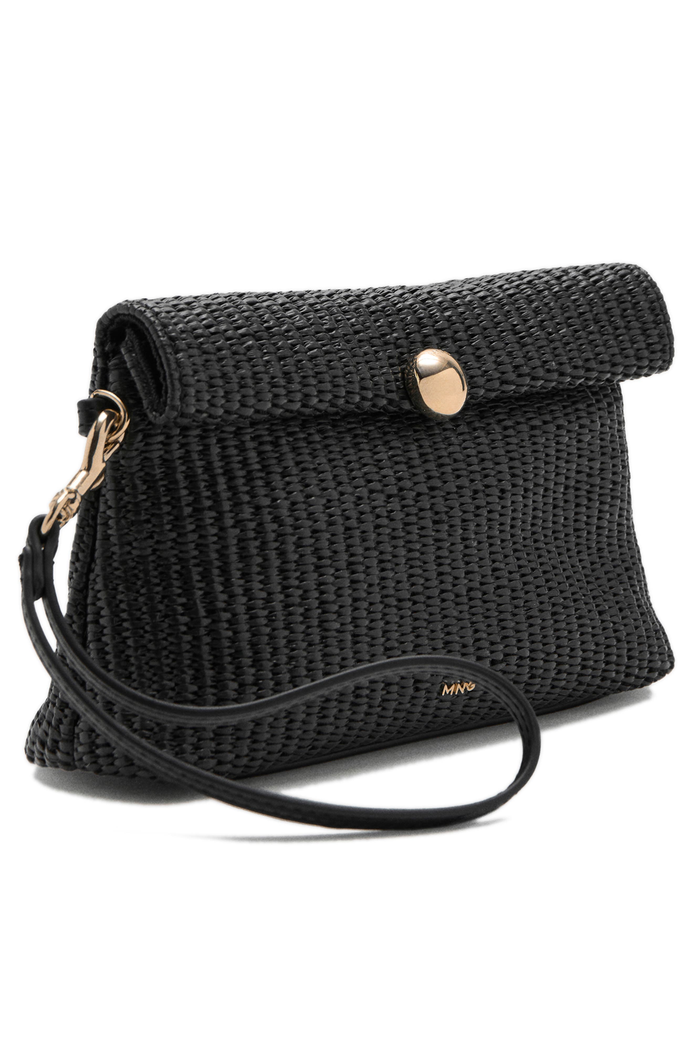 MANGO Woven Flap Wristlet, Alternate, color, Black