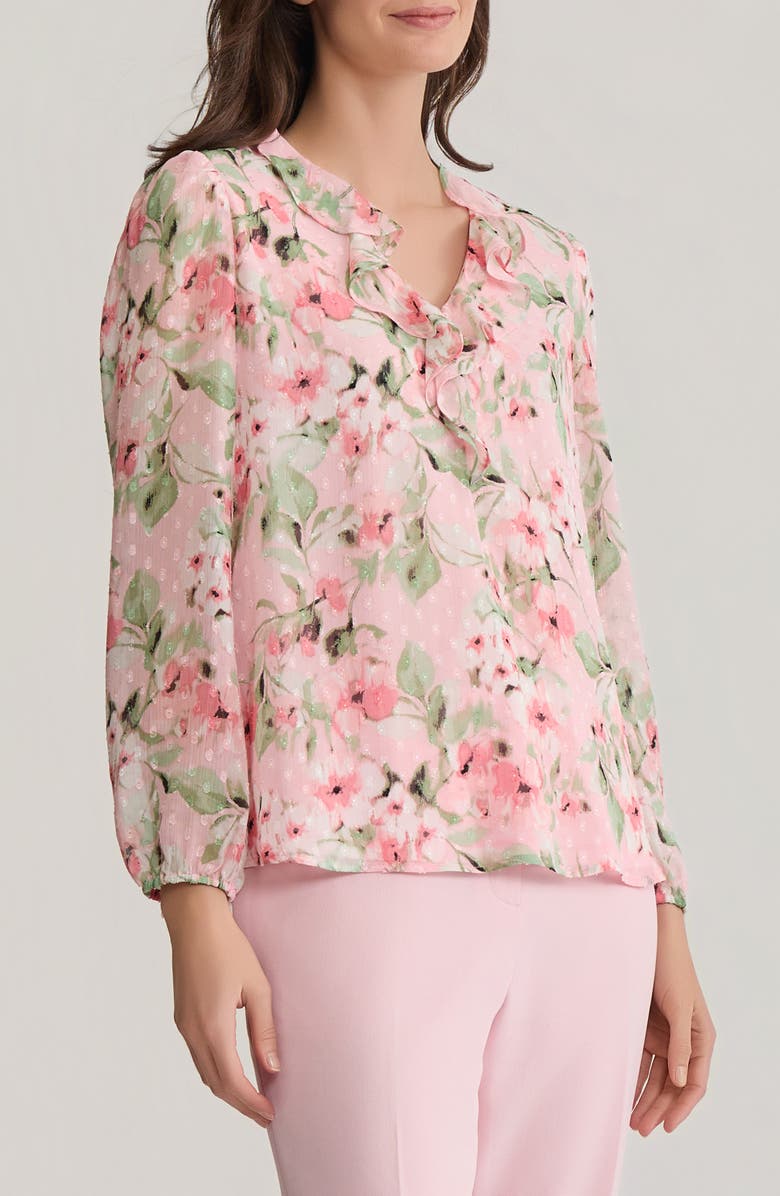 KASPER Ruffle Clip Dot Top, Alternate, color, 