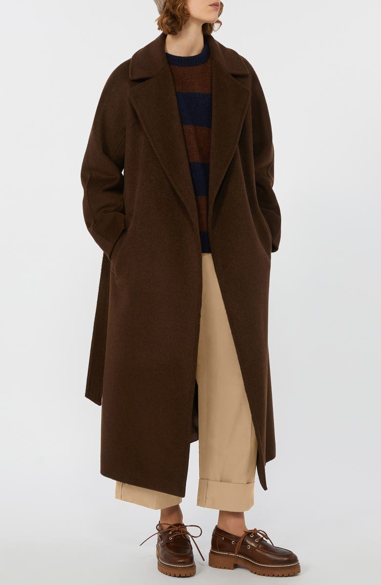 Weekend Max Mara Tempera Wool & Alpaca Blend Wrap Coat, Alternate, color, Chocolate