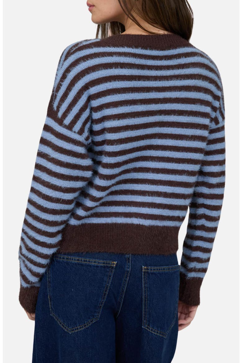 Striped Fuzzy Cardigan, Alternate, color, CHOCOLATE BROWN