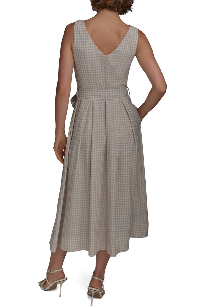 Gingham Linen Blend Faux-Wrap Midi Dress, Alternate, color, TUSCAN GREY