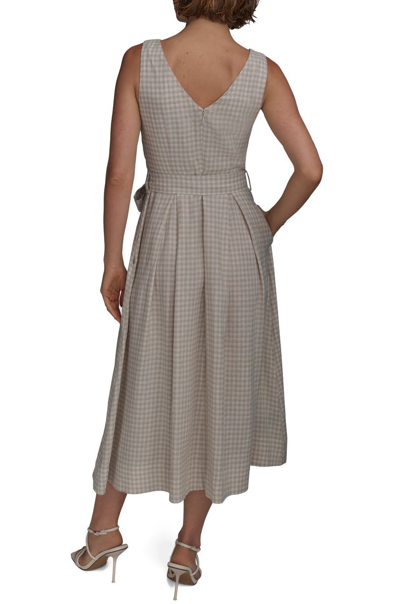 Donna Karan New York Gingham Linen Blend Faux-Wrap Midi Dress, Alternate, color, Tuscan Grey