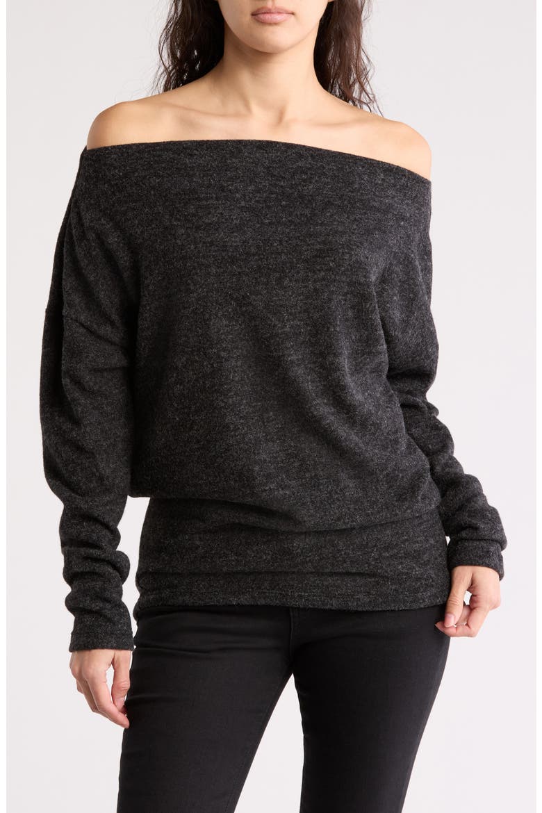 Brushed Knit Off-the-Shoulder Sweater, Main, color, CHARCOAL