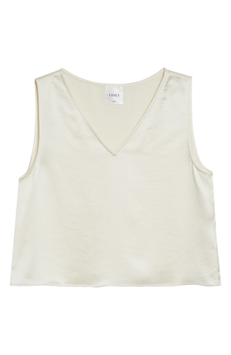 LESET Barb Sleeveless Crop Satin Top, Main, color, Creme