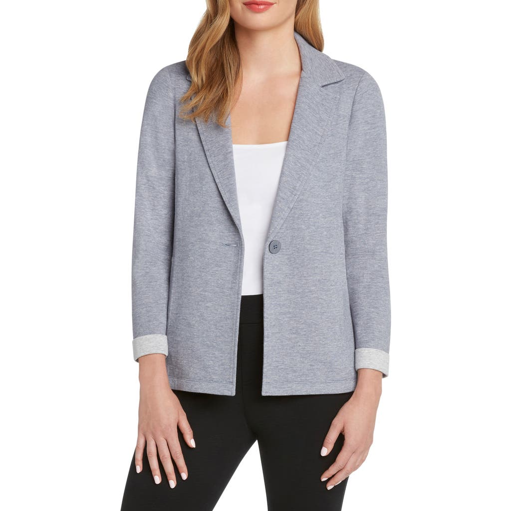 Matty M . Notched Collar Knit Blazer In Blue