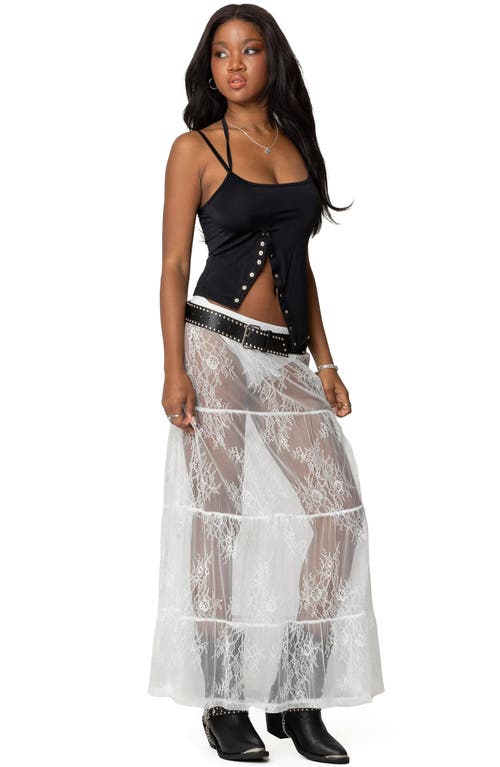 Shop Edikted Tiered Sheer Lace Maxi Skirt In White