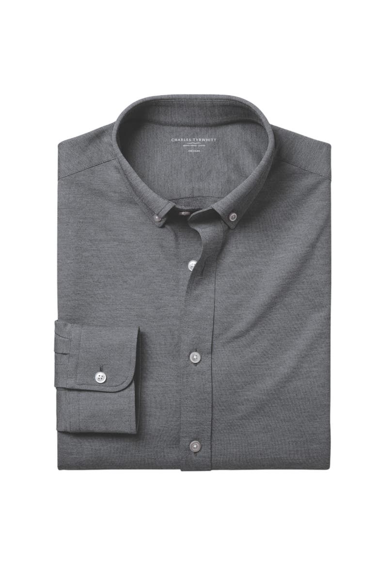 Charles Tyrwhitt Four-Way Stretch Button Down Jersey Shirt, Alternate, color, Flint Grey
