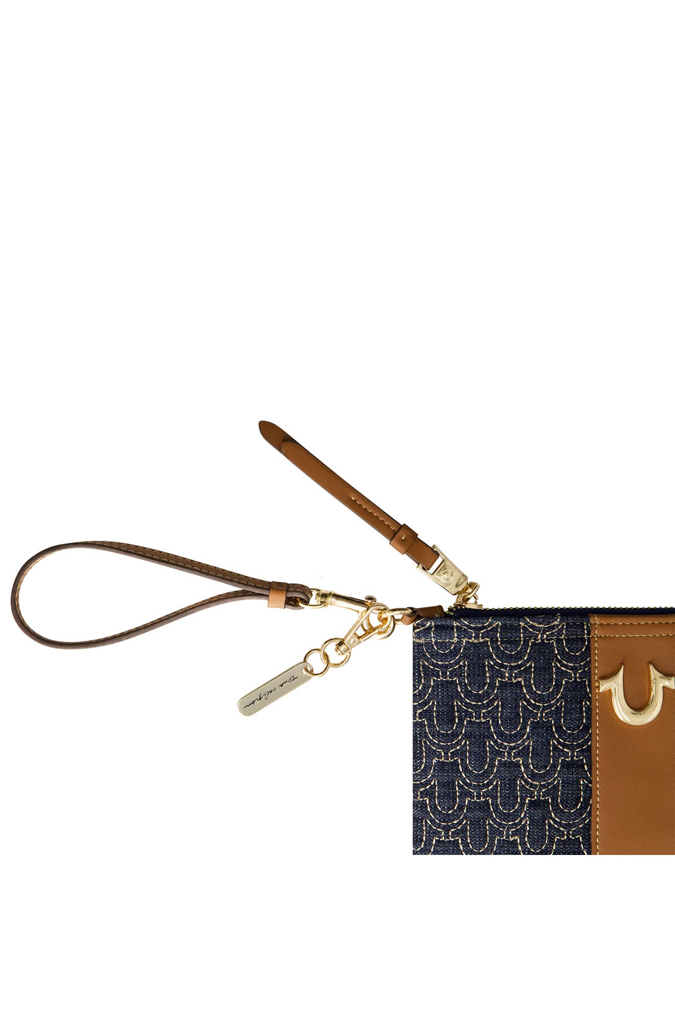 Quilted Horseshoe Wristlet Pouch, Alternate, color, DARK DENIM