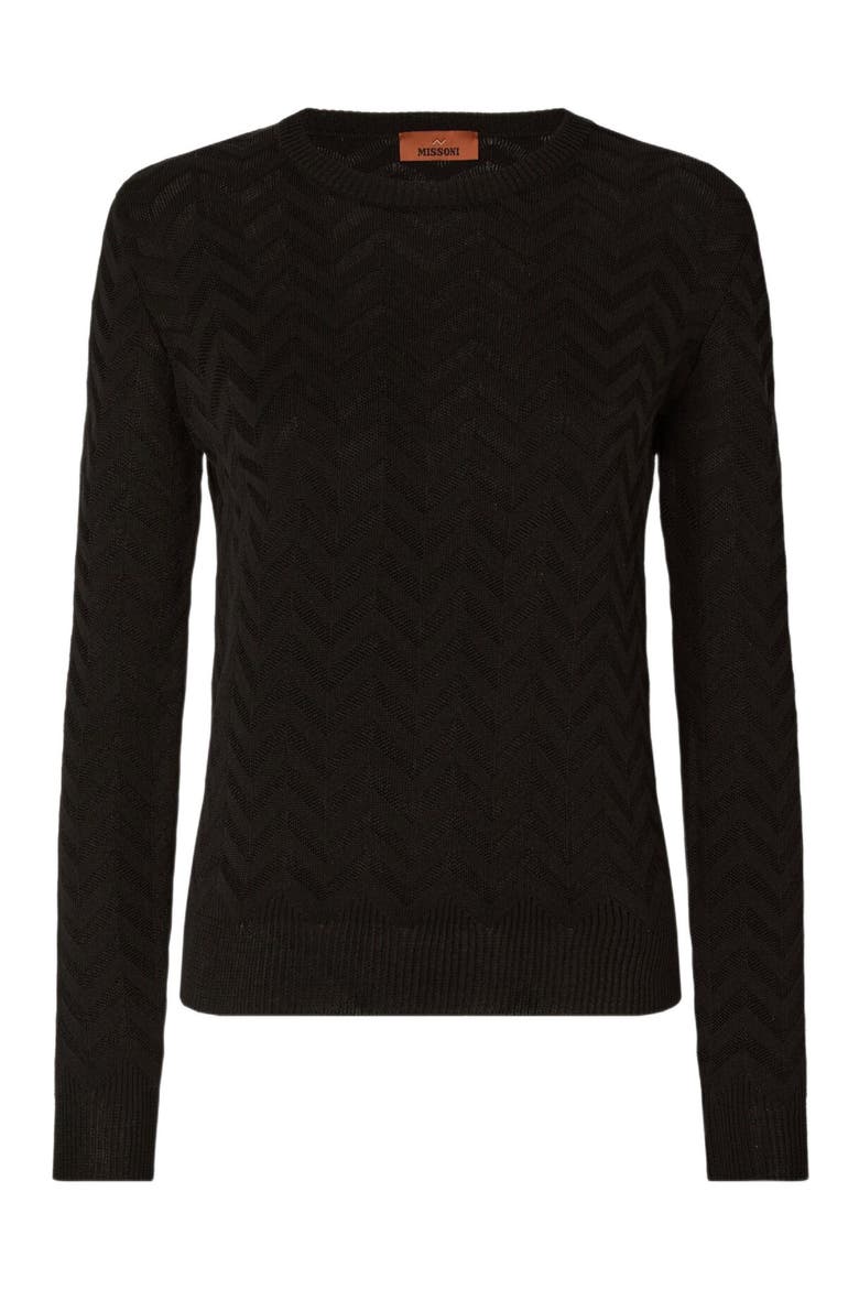 Crew-neck Stretch Pullover In Cotton And Viscose Chevron, Alternate, color, Black