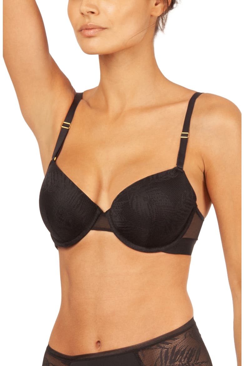 The Smooth Lace T-Shirt Bra, Alternate, color, JET BLACK